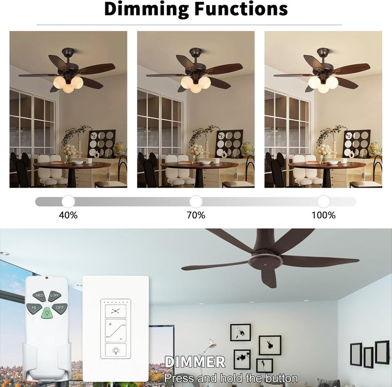 Humpptom Universal Ceiling Fan Remote Control, Ceiling Fan Remote Control Kit and Dimmer Light Switch, Ceiling Fan Wall Switch UC9050T, Fan Remote Control Kit Compatible with Hampton Bay Harbor Breeze Hunter - Image 5
